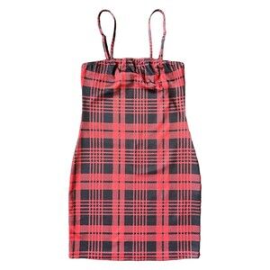 Small Red Plaid Print Mini Dress Red Schoolgirl Costume 90s Y2K Bodycon